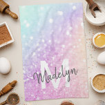 Glam Iridescent Glitter Personalized Colorful Kitchen Towel<br><div class="desc">Easily personalize this elegant colorful bokeh glitter pattern with your custom name and/or monogram.</div>