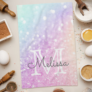Glam Iridescent Glitter Personalized Colorful Kitchen Towel
