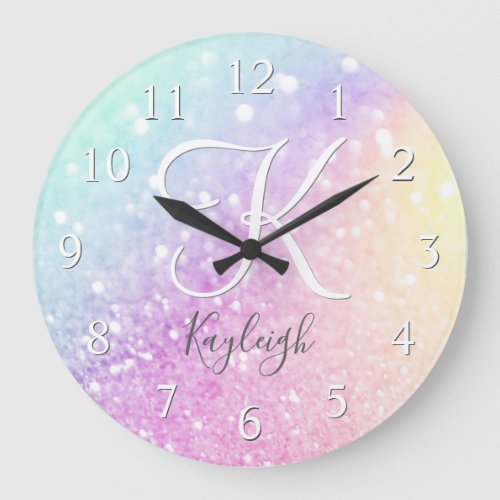 Glam Iridescent Glitter Personalized Colorful Large Clock