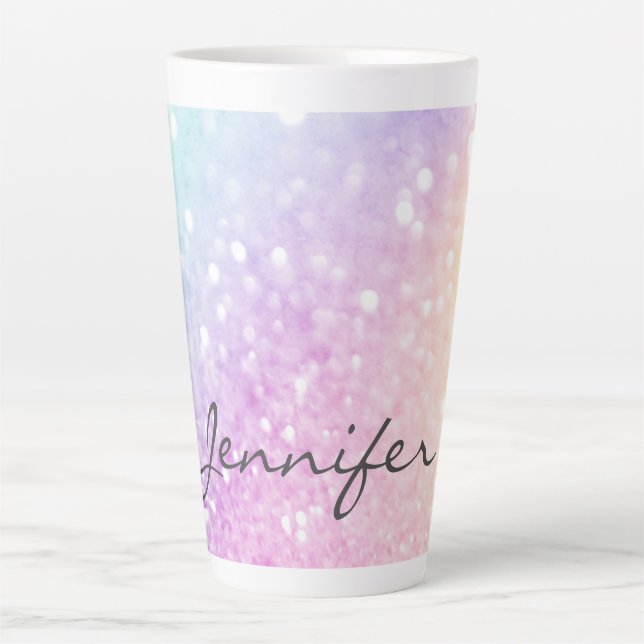 Glam Iridescent Glitter Personalized Colorful Latte Mug (Front)