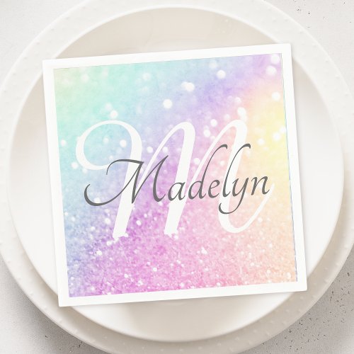 Glam Iridescent Glitter Personalized Colorful Napkins