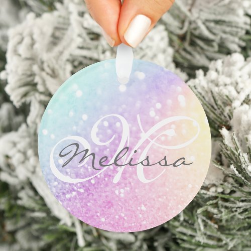 Glam Iridescent Glitter Personalized Colorful Ornament