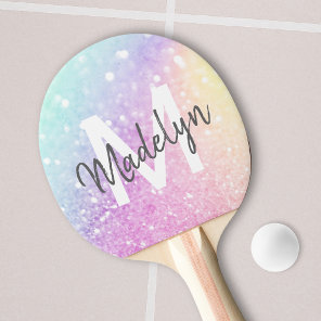 Glam Iridescent Glitter Personalized Colorful Ping Pong Paddle