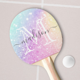 Glam Iridescent Glitter Personalized Colorful Ping Pong Paddle