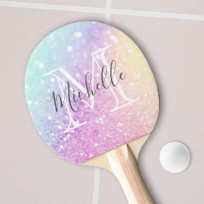 Glam Iridescent Glitter Personalized Colorful Ping Pong Paddle