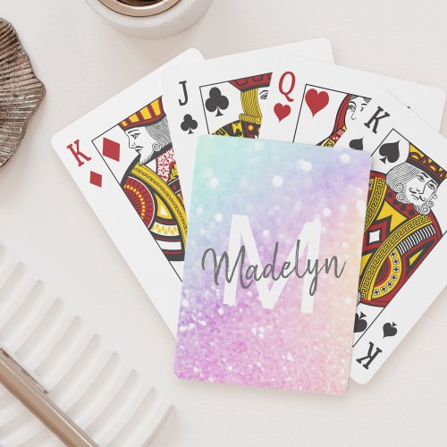 Glam Iridescent Glitter Personalized Colorful Playing Cards