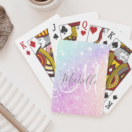 Glam Iridescent Glitter Personalized Colorful Playing Cards