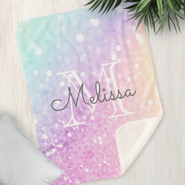Glam Iridescent Glitter Personalized Colorful Sherpa Blanket (Creator Uploaded)
