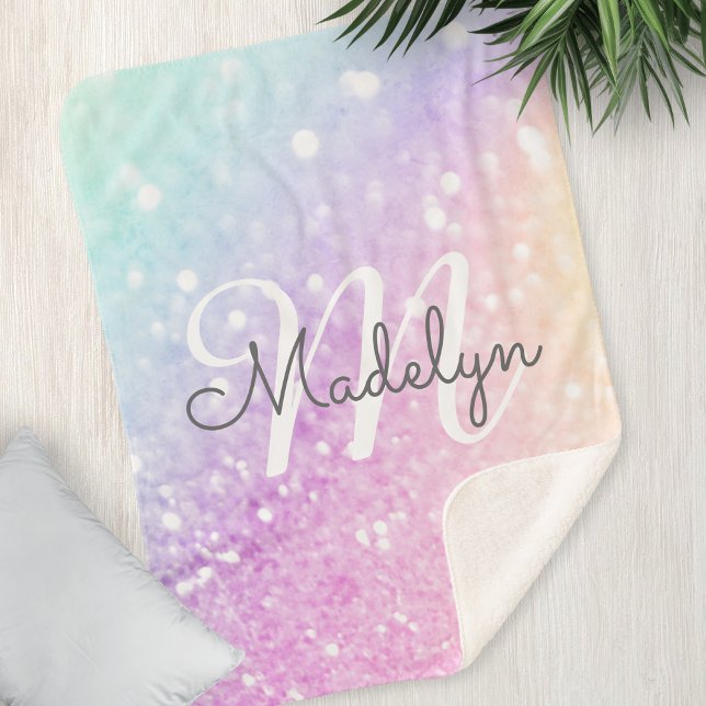 Glam Iridescent Glitter Personalized Colorful Sherpa Blanket (Creator Uploaded)