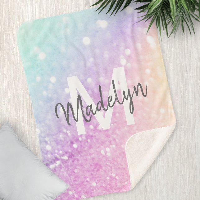 Glam Iridescent Glitter Personalized Colorful Sherpa Blanket (Creator Uploaded)