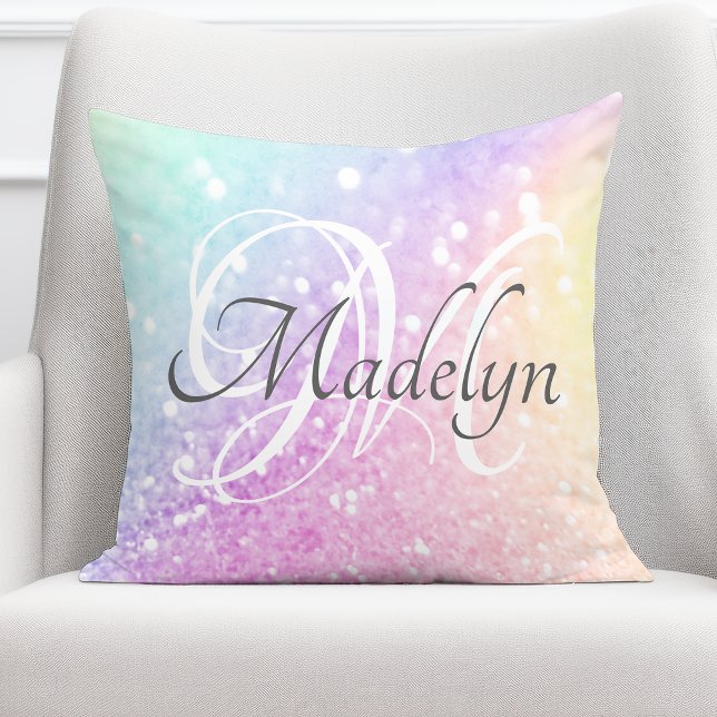 Glam Iridescent Glitter Personalized Colorful Throw Pillow (Creator Uploaded)