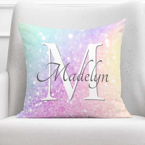 Glam Iridescent Glitter Personalized Colorful Throw Pillow