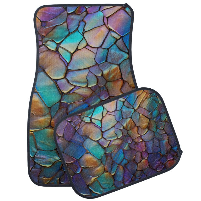 Glam Iridescent Opal Gemstone Stained Glass   Car Floor Mat (Set)