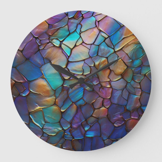 Glam Iridescent Opal Gemstone Stained Glass   Large Clock (Front)