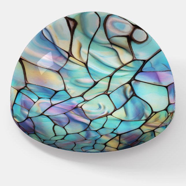 Glam Iridescent Opal Gemstone Stained Glass   Paperweight (Angled)