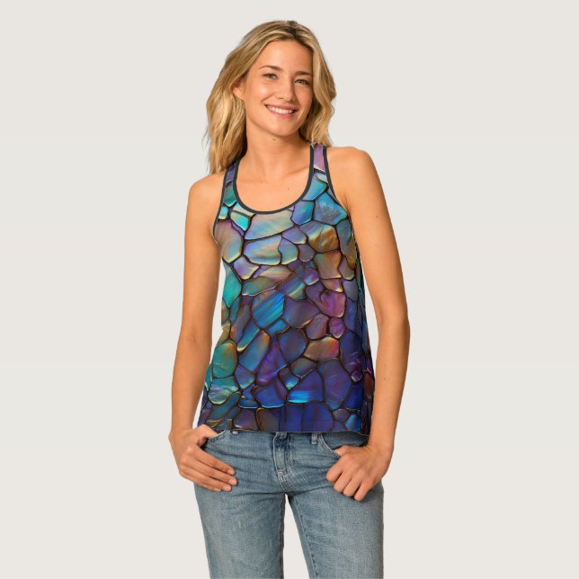 Glam Iridescent Opal Gemstone Stained Glass   Tank Top (Front Full)