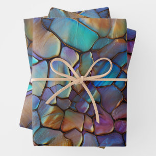Glam Iridescent Opal Gemstone Stained Glass Wrapping Paper Sheets