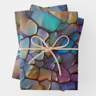 Glam Iridescent Opal Gemstone Stained Glass Wrapping Paper Sheets