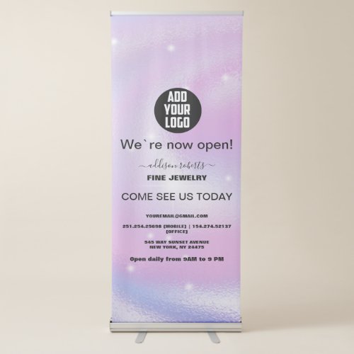 Glam Iridescent Sparkle Holographic    Retractable Banner