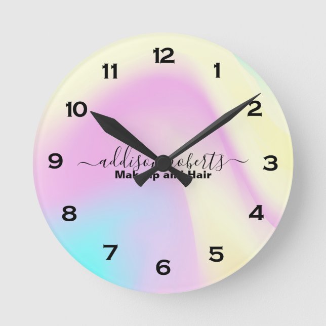 Glam Iridescent Sparkle Holographic Round Clock (Front)