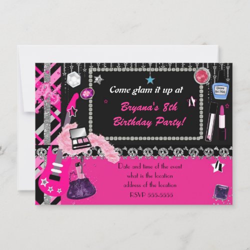 Glam it up Rock Star Makeover Girls Invitation