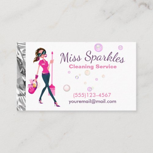 Glam Jewel Cartoon Maid House Cleaning Services Business Card