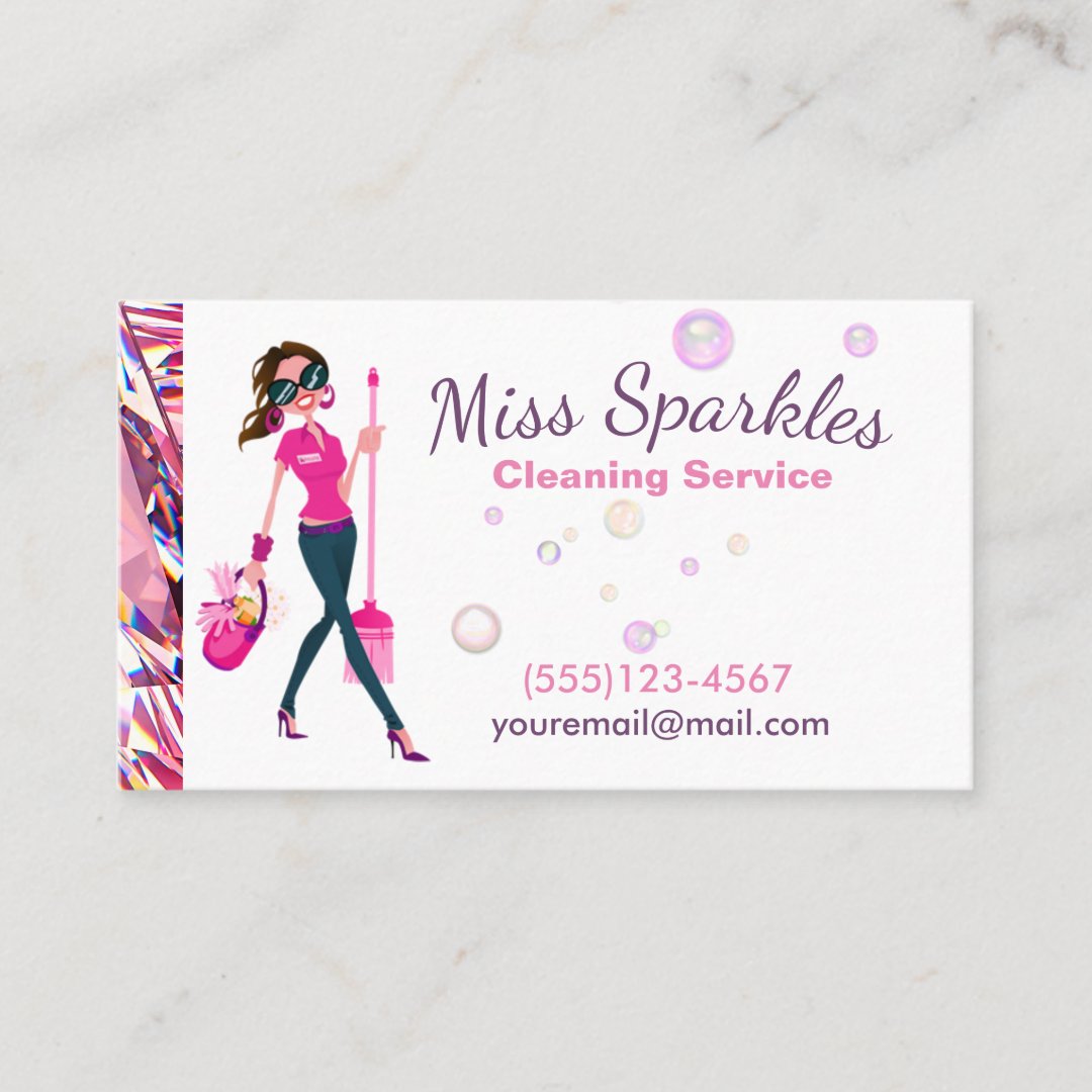 Glam Jewel Cartoon Maid House Cleaning Services Business Card | Zazzle