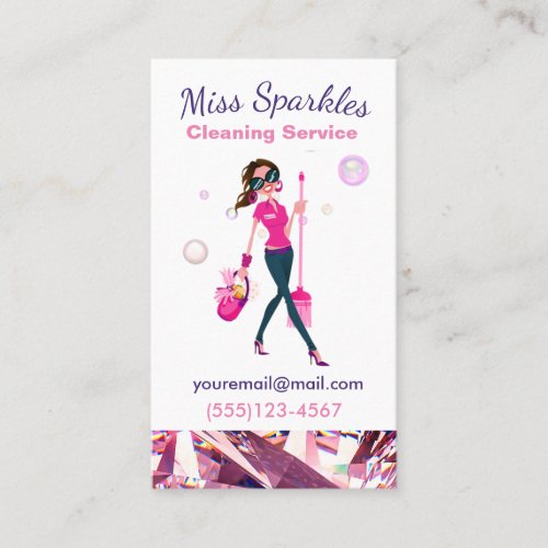 Glam Jewel Cartoon Maid House Cleaning Services Business Card