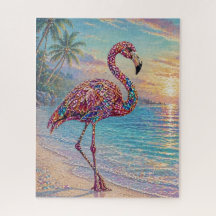 Glam Jewel Tone Flamingo on Tropical Beach