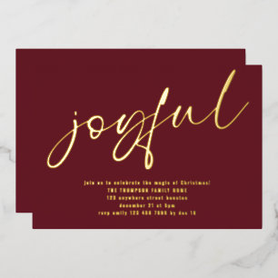 Glam Joyful Script Christmas Party Burgundy Real Foil Invitation