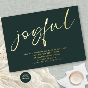 Glam Joyful Script Christmas Party Green Real  Foil Invitation