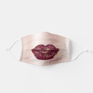 Glam Kiss Lips Blush Pink Rose Gold Monogrammed Adult Cloth Face Mask