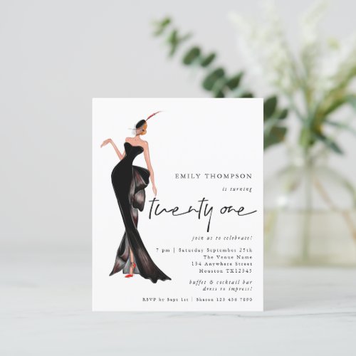 Glam Lady Trendy Script 21st Birthday Party Invite