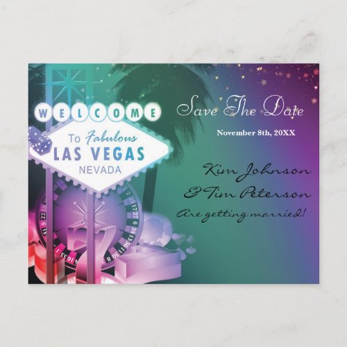 Glam Las Vegas Casino Wedding Save Date Postcard