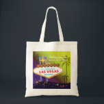 Glam Las Vegas Wedding Maid of Honor Gift Tote Bag<br><div class="desc">Big and glamorous Las Vegas strip sign tall palm trees and colorful stars yellow & purple shades background illustrated on custom Maid of Honor Gift Bags. Personalize the artsy and unique tote bags for your maid of honor and/or bridesmaids to thank them! ((You can find the matching wedding essentials &...</div>