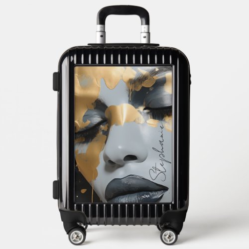 Glam Lashes And Black Lips Gold Drips Personalized Luggage