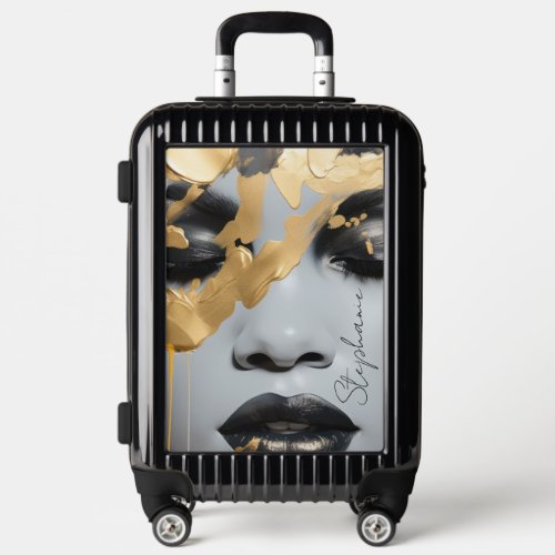 Glam Lashes And Lips Gold Paint Drips Personalized Luggage