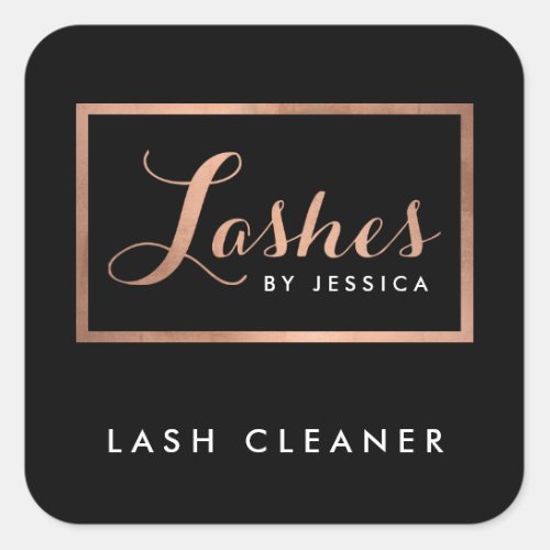 Glam Lashes Script Rose GoldBlack Lash Cleaner Square Sticker
