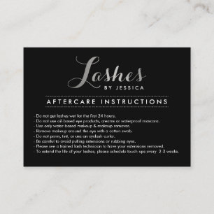 Glam Lashes Script Silver/Black Aftercare Card