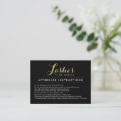 Glam Lashes Script Text Gold/Black Aftercare Card (Standing Front)