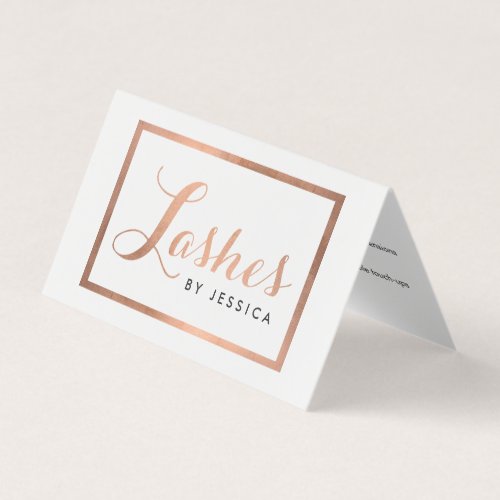 Glam Lashes Script Text Rose Gold Aftercare Business Card