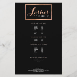 Glam Lashes Script Text Rose Gold/Black Flyer