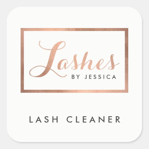 Glam Lashes Script Text Rose Gold Lash Cleaner Square Sticker