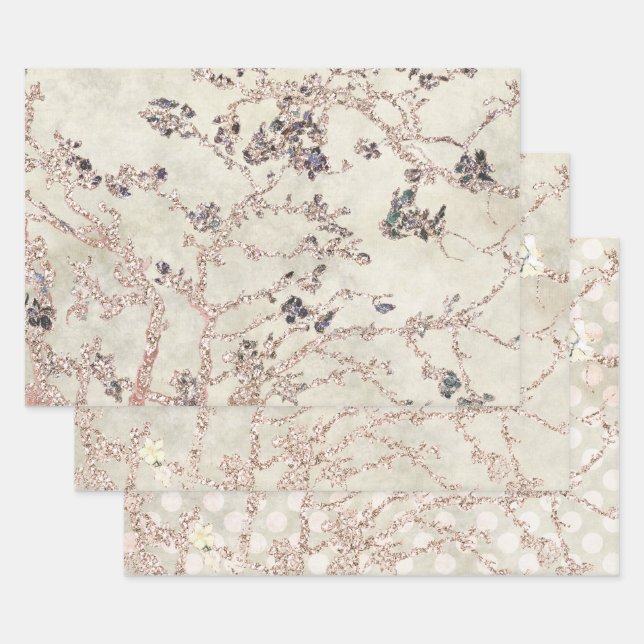 Glam Lavender Almond Blossoms  Wrapping Paper Sheets (Set)