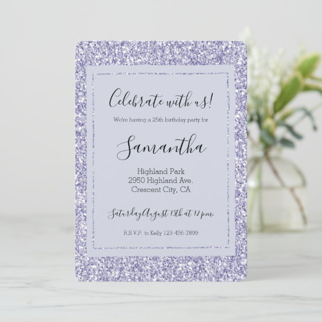 Glam Lavender Lilac Purple Glitter          Invitation (Standing Front)