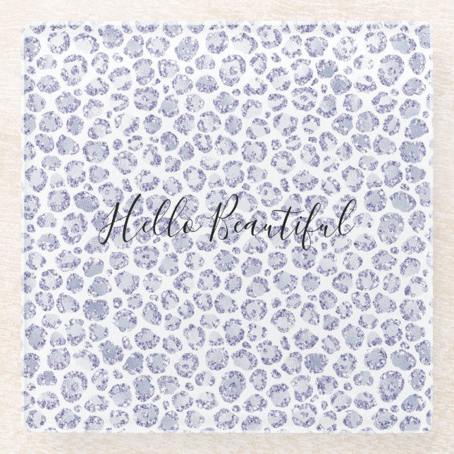 Glam Lavender Lilac Purple Leopard Print Glitter   Glass Coaster (Front)