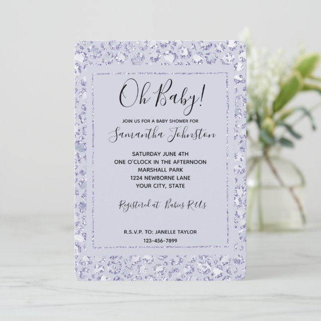 Glam Lavender Lilac Purple Leopard Print Glitter   Invitation (Standing Front)