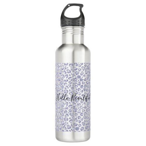 Glam Lavender Lilac Purple Leopard Print Glitter   Stainless Steel Water Bottle