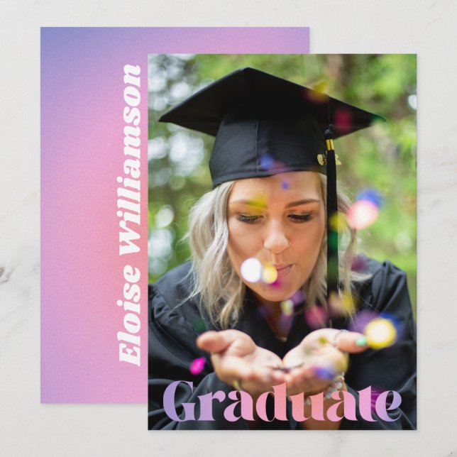 Glam Lavender Pink Photo Overlay Graduation  Announcement (Front/Back)