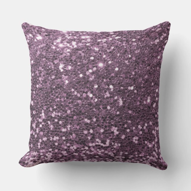 Glam Lavender Purple Faux Glitter Print Throw Pillow (Front)